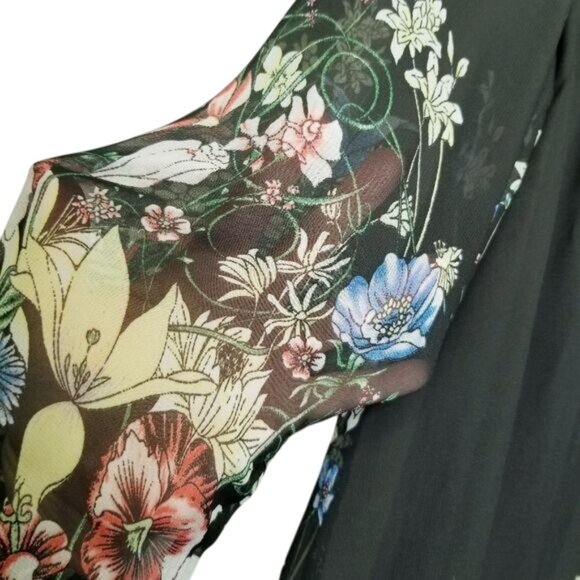 Floral Dress Kate Kasin Black Multicolor Print Sheer Overlay Knee Length S‎ - Picture 9 of 9